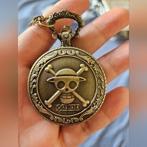 One Piece Luffy Pocket Watch Straw hat Pirate Clock Anime Gift Show necklace